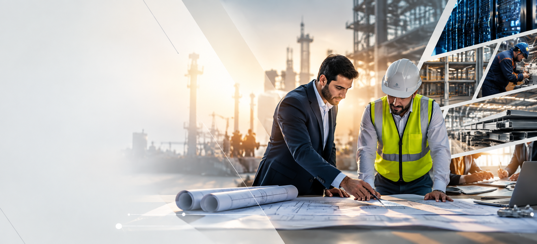 Professional team working on construction plans